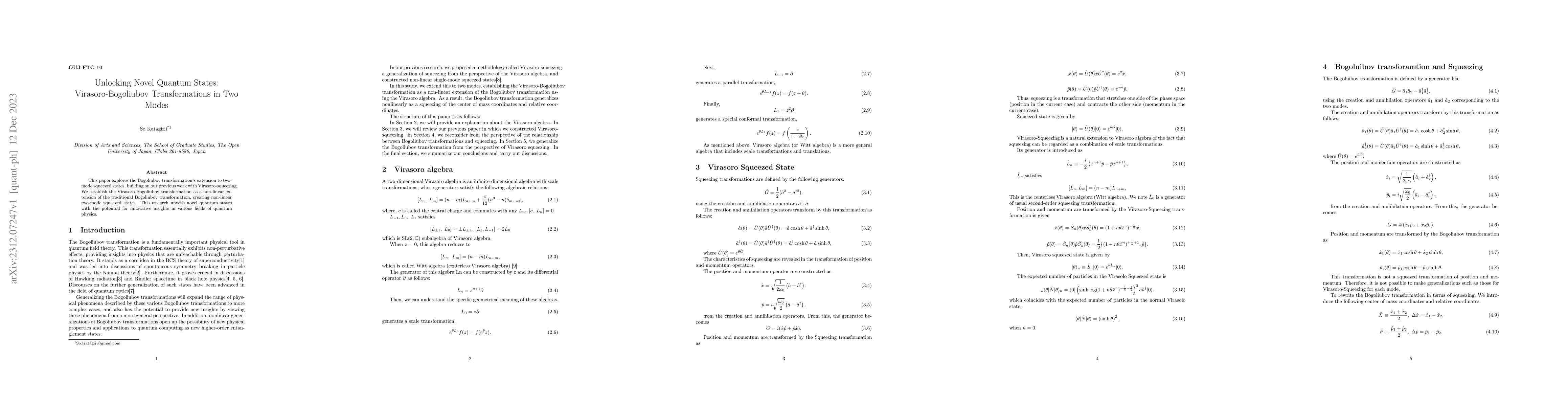 Thumbnail for Unlocking Novel Quantum States: Virasoro-Bogoliubov Transformations in
  Two Modes