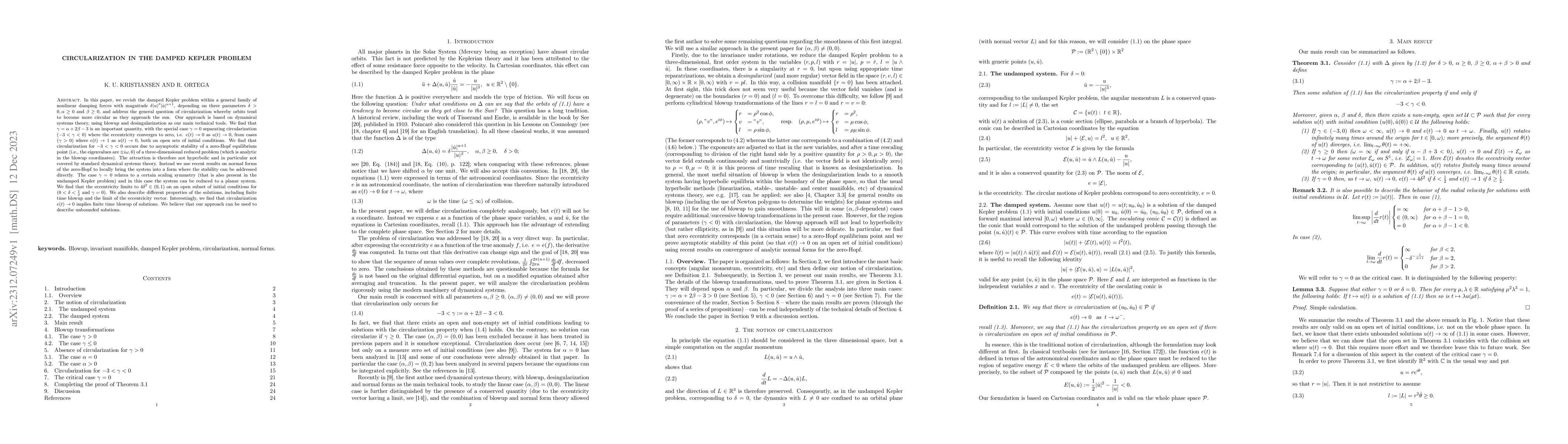 Thumbnail for Circularization in the damped Kepler problem