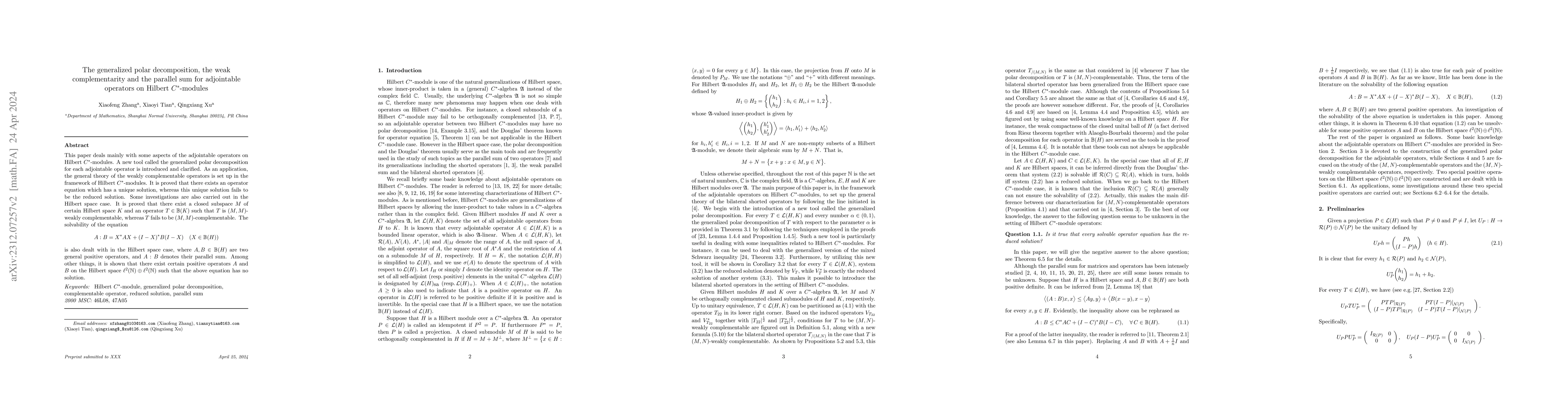 Thumbnail for The generalized polar decomposition, the weak complementarity and the
  parallel sum for adjointable operators on Hilbert $C^*$-modules