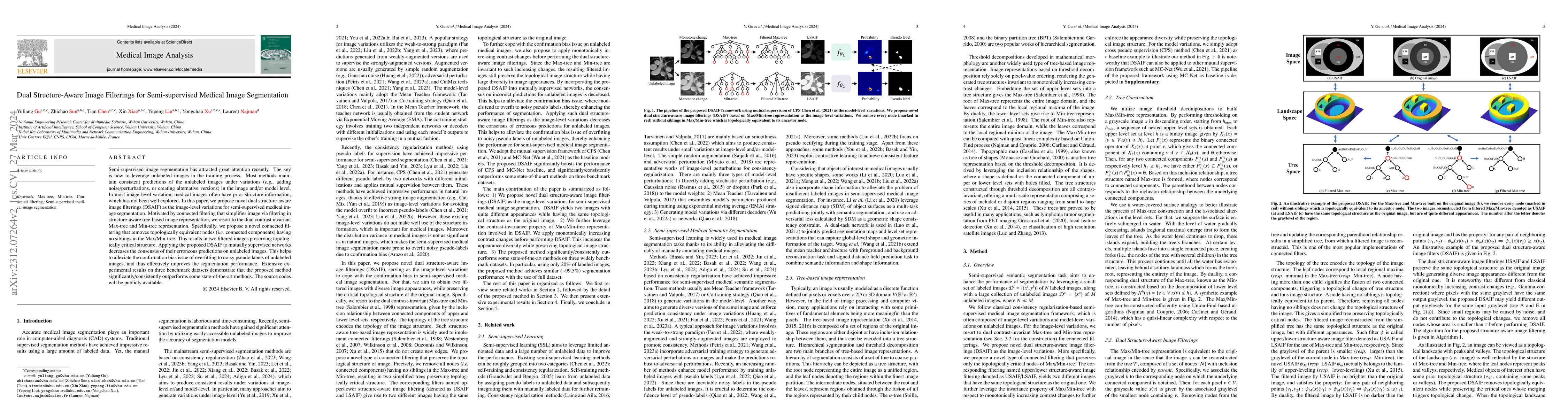 Thumbnail for Dual Structure-Aware Image Filterings for Semi-supervised Medical Image
  Segmentation