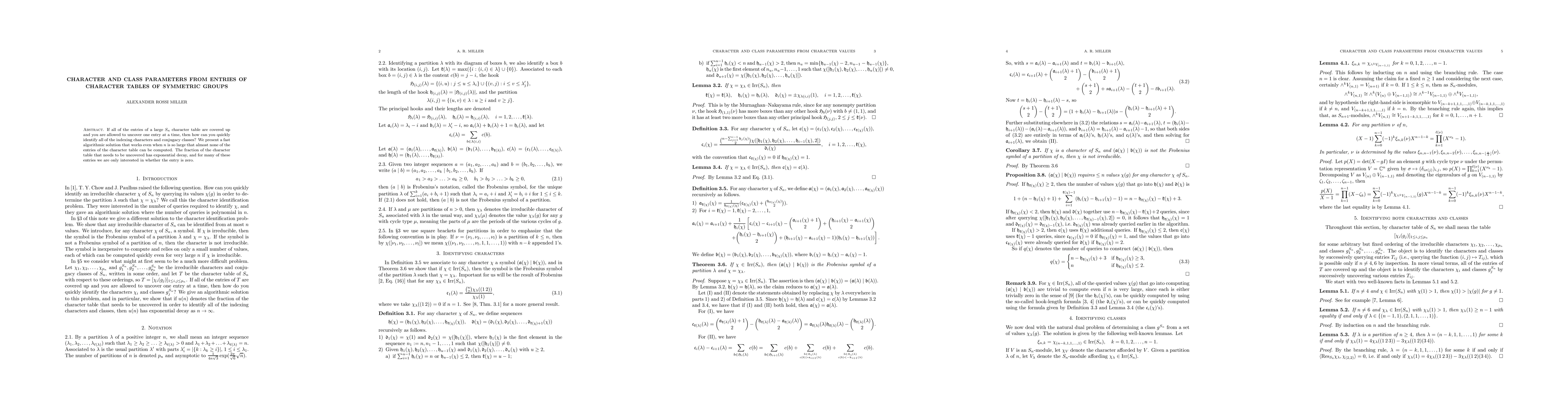 Thumbnail for Character and class parameters from entries of character tables of
  symmetric groups