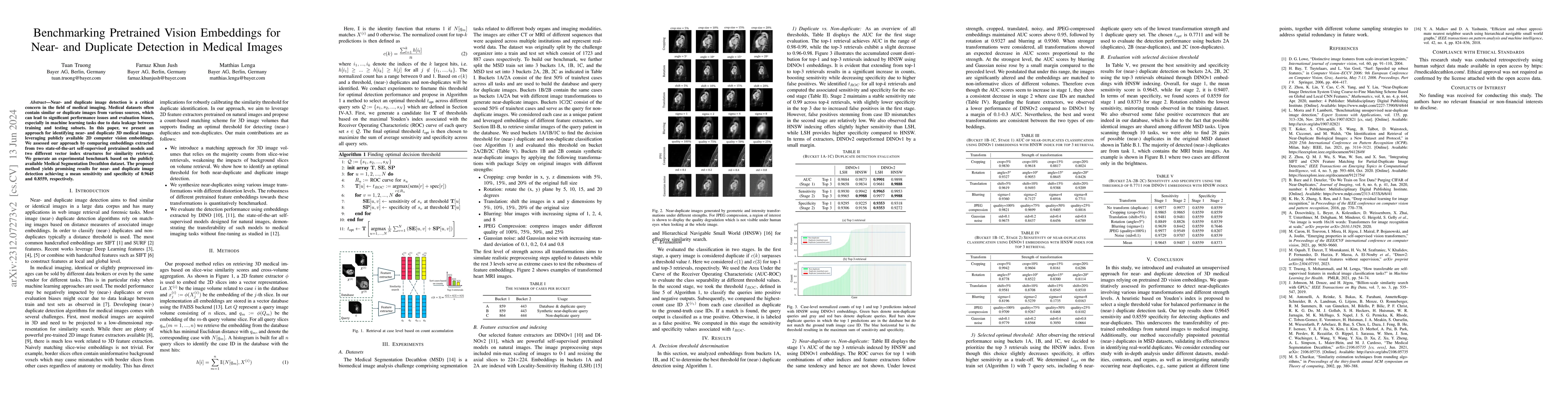 Thumbnail for Benchmarking Pretrained Vision Embeddings for Near- and Duplicate
  Detection in Medical Images