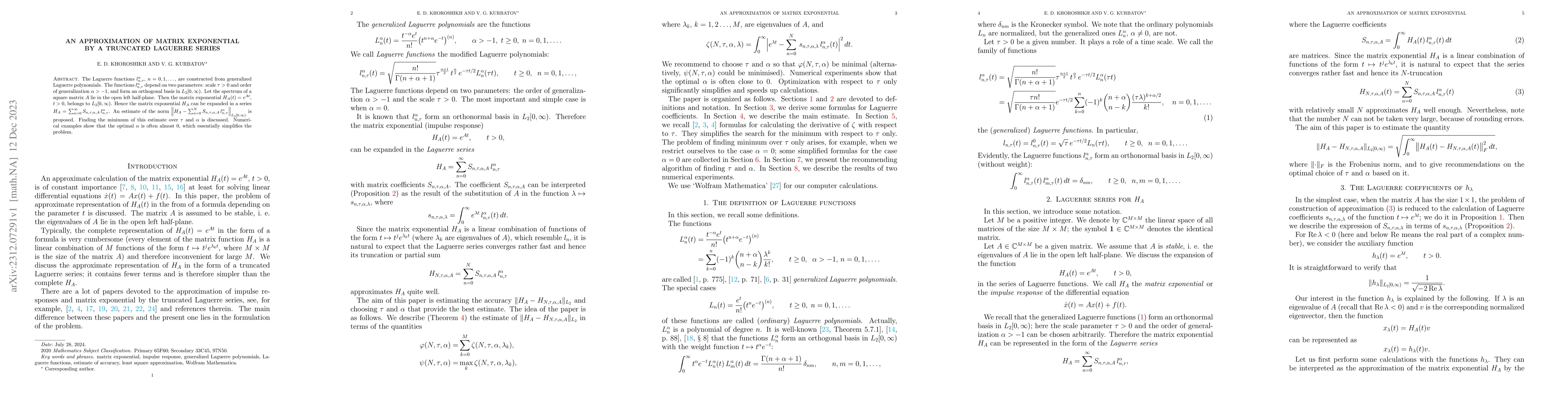 Thumbnail for An approximation of matrix exponential by a truncated Laguerre series