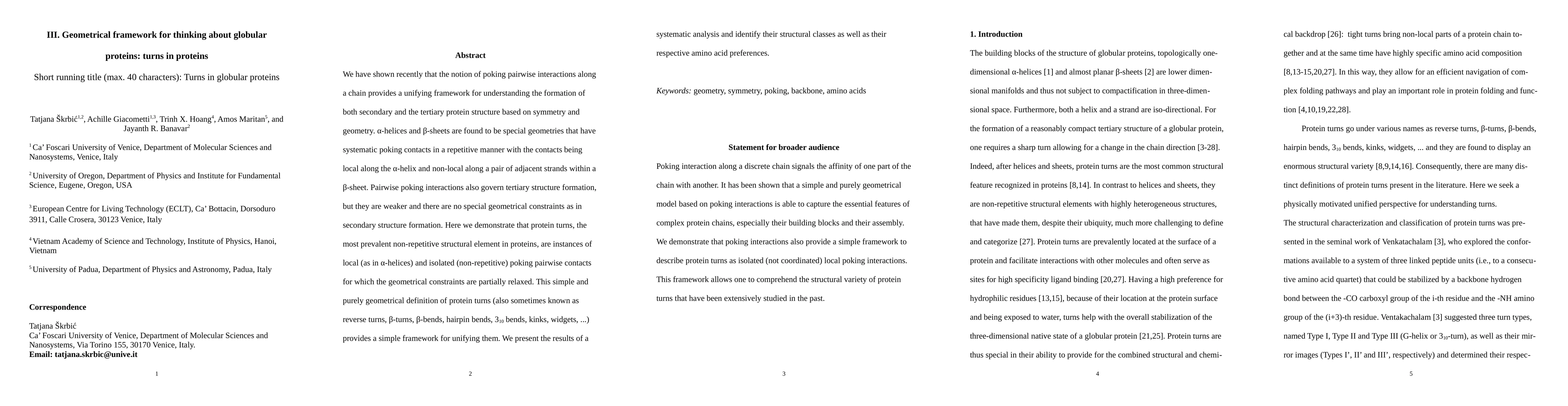 Thumbnail for III. Geometrical framework for thinking about globular proteins: turns
  in proteins