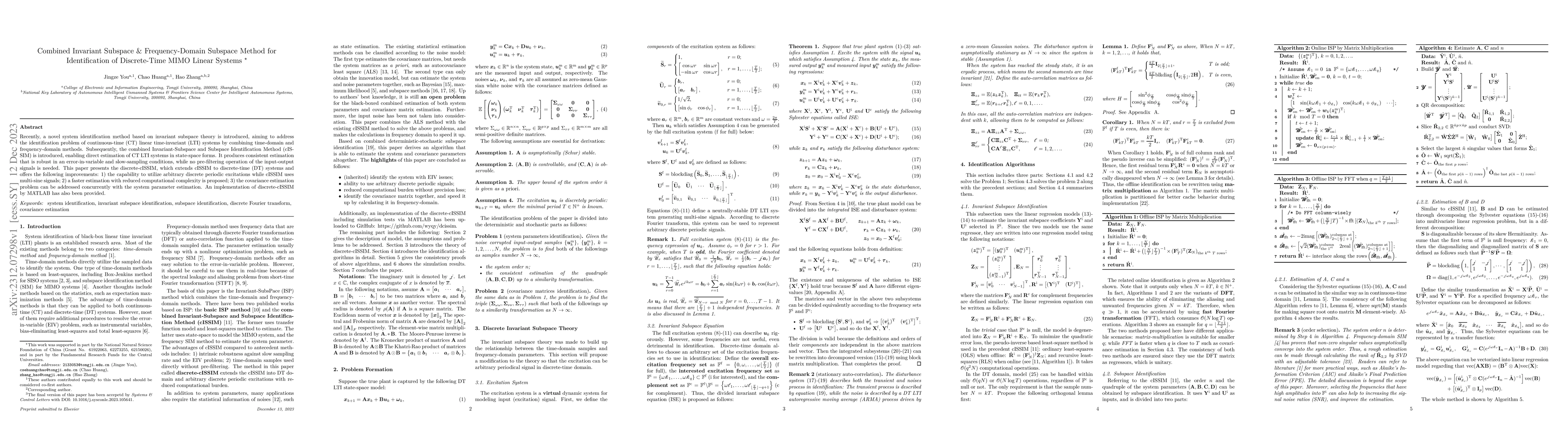 Thumbnail for Combined Invariant Subspace \& Frequency-Domain Subspace Method for
  Identification of Discrete-Time MIMO Linear Systems