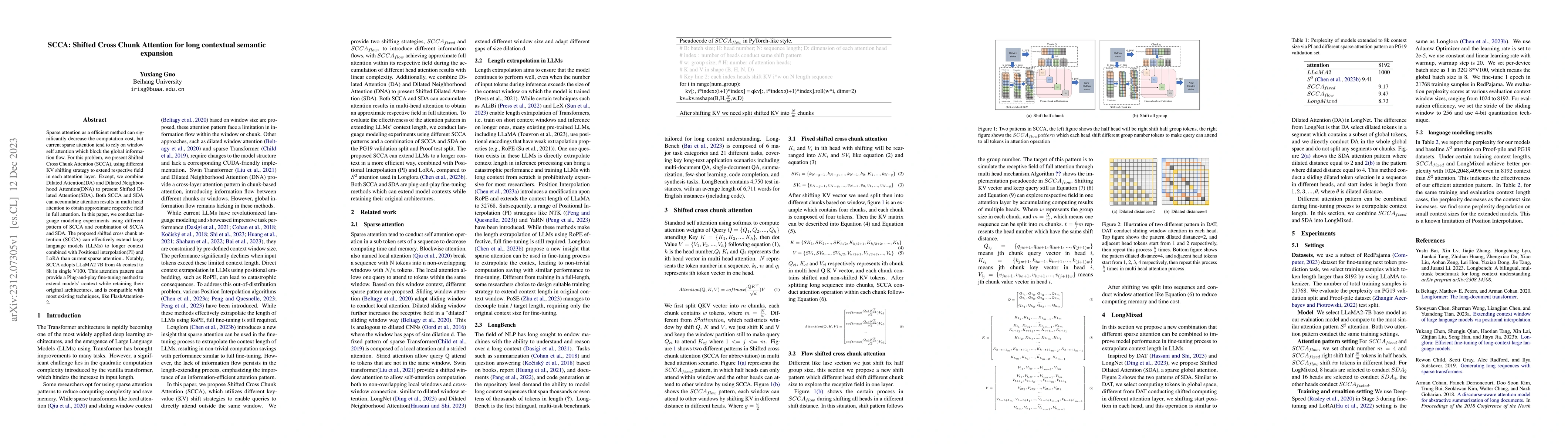 Thumbnail for SCCA: Shifted Cross Chunk Attention for long contextual semantic
  expansion