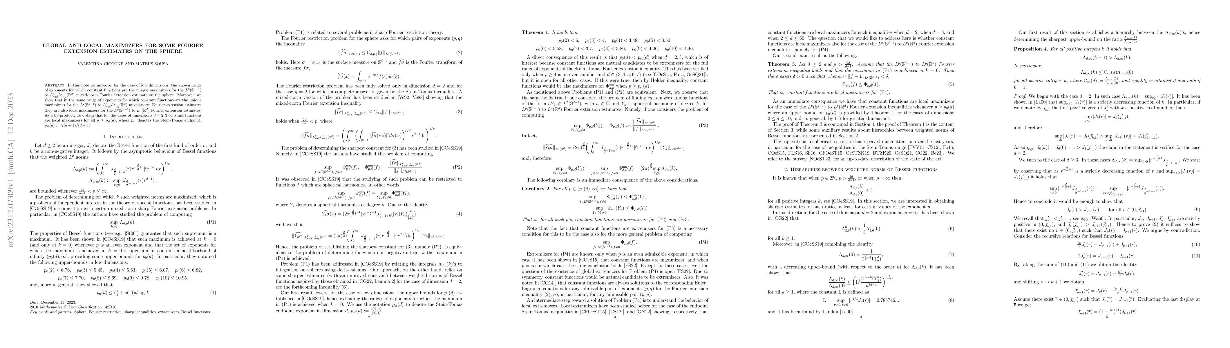 Thumbnail for Global and local maximizers for some Fourier extension estimates on the
  sphere