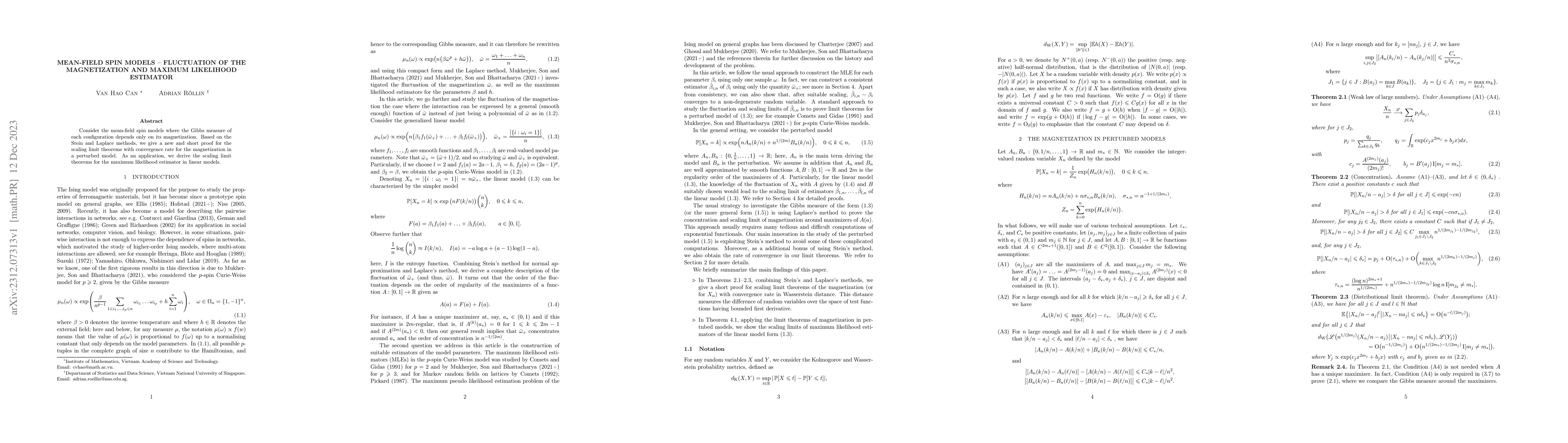 Thumbnail for Mean-field spin models -- Fluctuation of the magnetization and maximum
  likelihood estimator