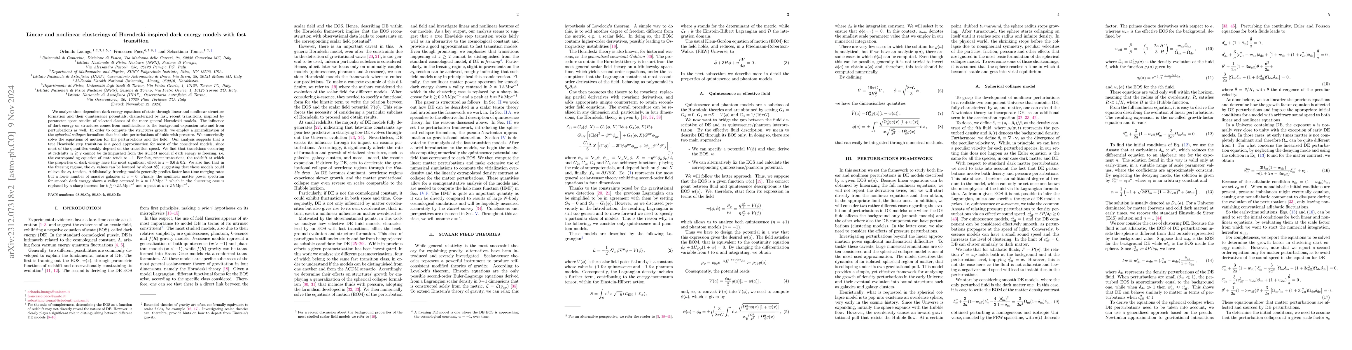 Thumbnail for Linear and nonlinear clusterings of Horndeski-inspired dark energy
  models with fast transition