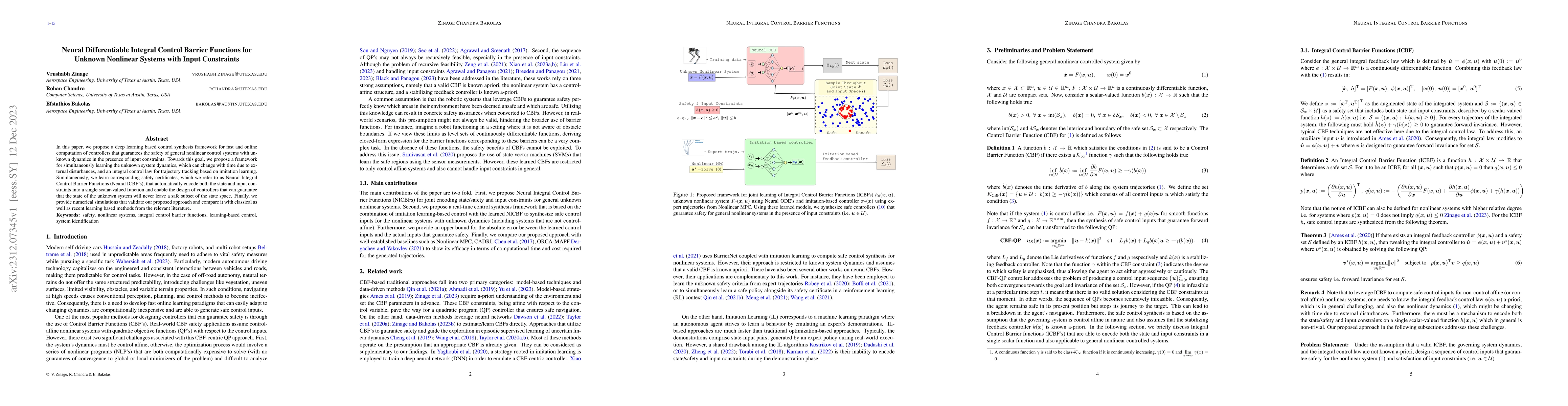 Thumbnail for Neural Differentiable Integral Control Barrier Functions for Unknown
  Nonlinear Systems with Input Constraints