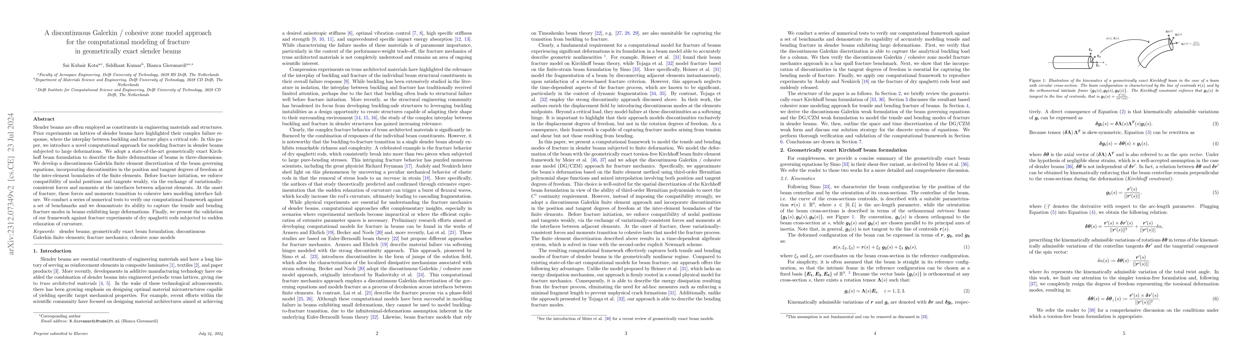 Thumbnail for A discontinuous Galerkin / cohesive zone model approach for the
  computational modeling of fracture in geometrically exact slender beams