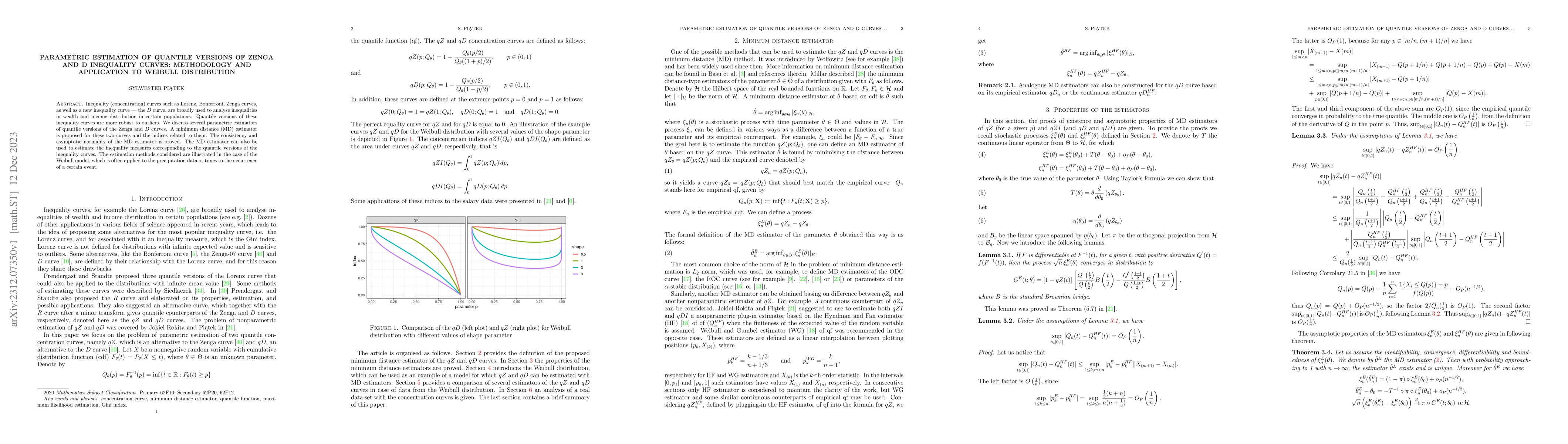 Thumbnail for Parametric estimation of quantile versions of Zenga and D inequality
  curves: methodology and application to Weibull distribution