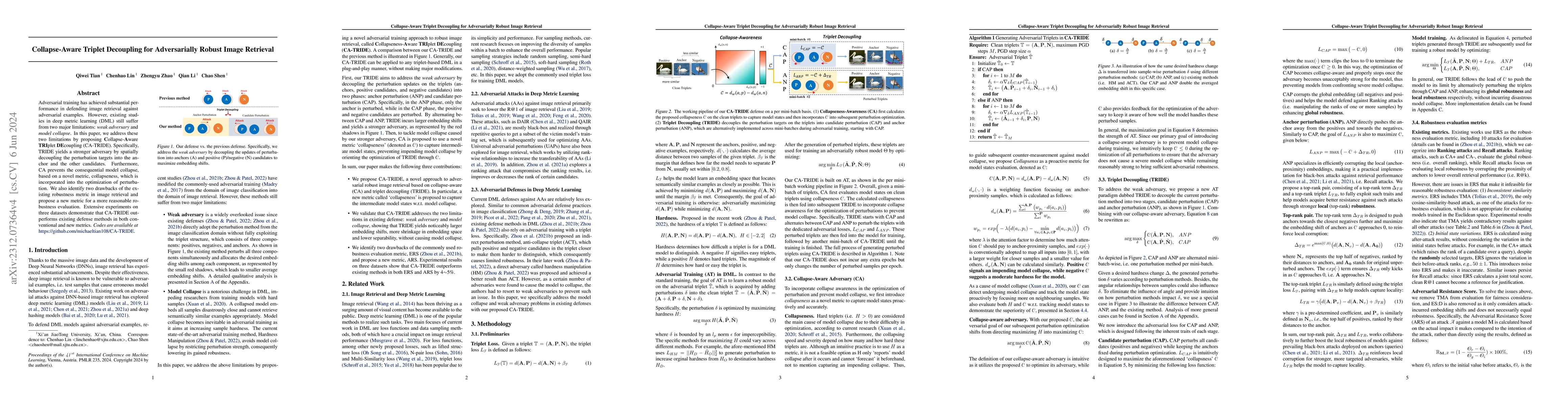 Thumbnail for Collapse-Aware Triplet Decoupling for Adversarially Robust Image
  Retrieval