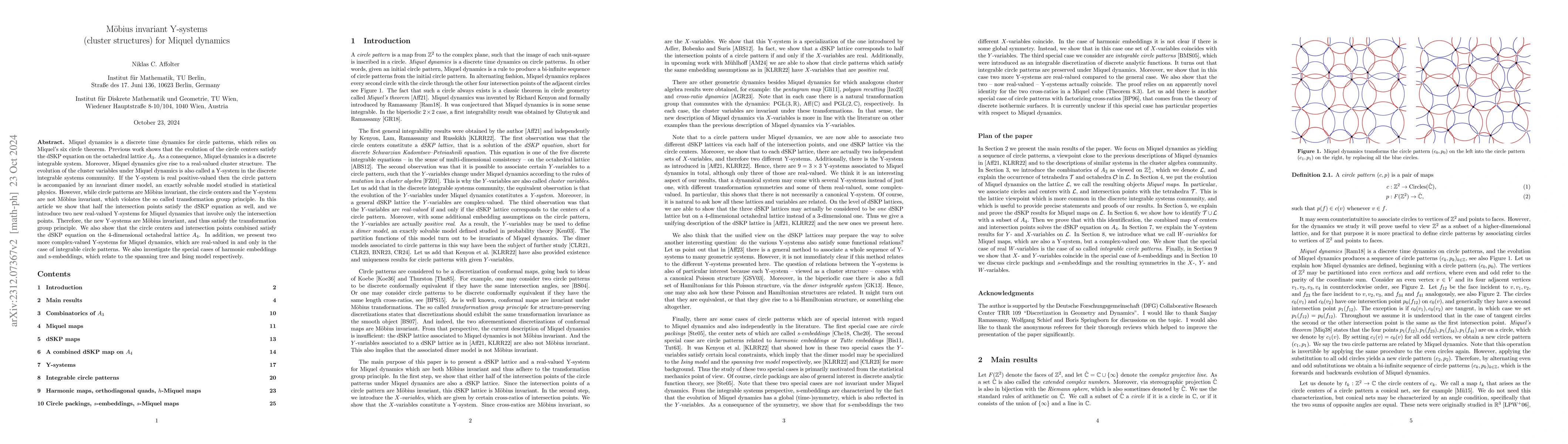 Thumbnail for M\"obius invariant Y-systems (cluster structures) for Miquel dynamics