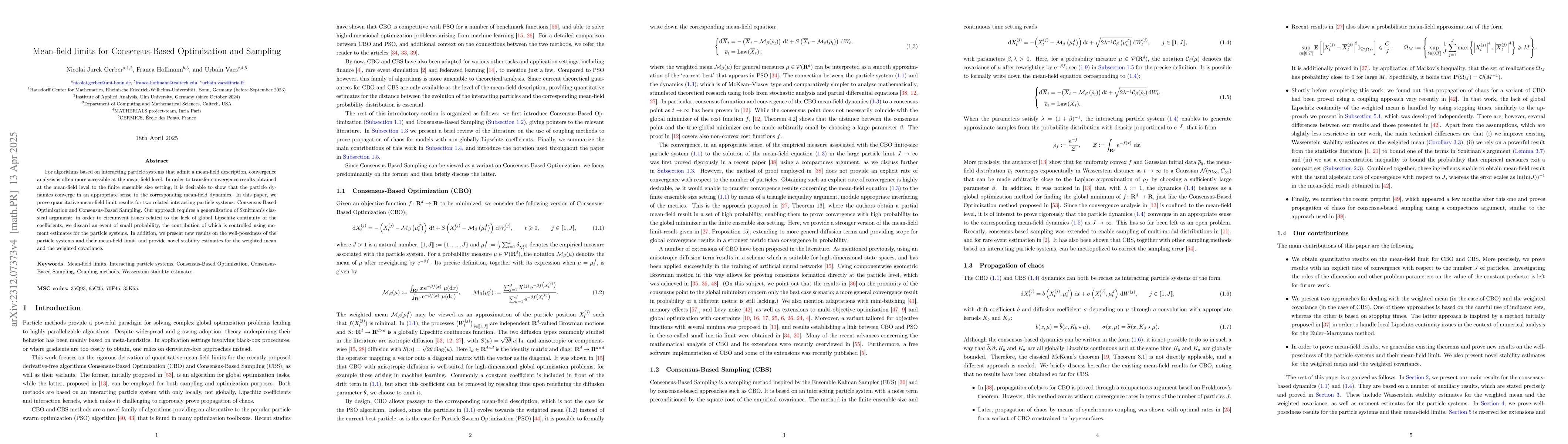 Thumbnail for Mean-field limits for Consensus-Based Optimization and Sampling