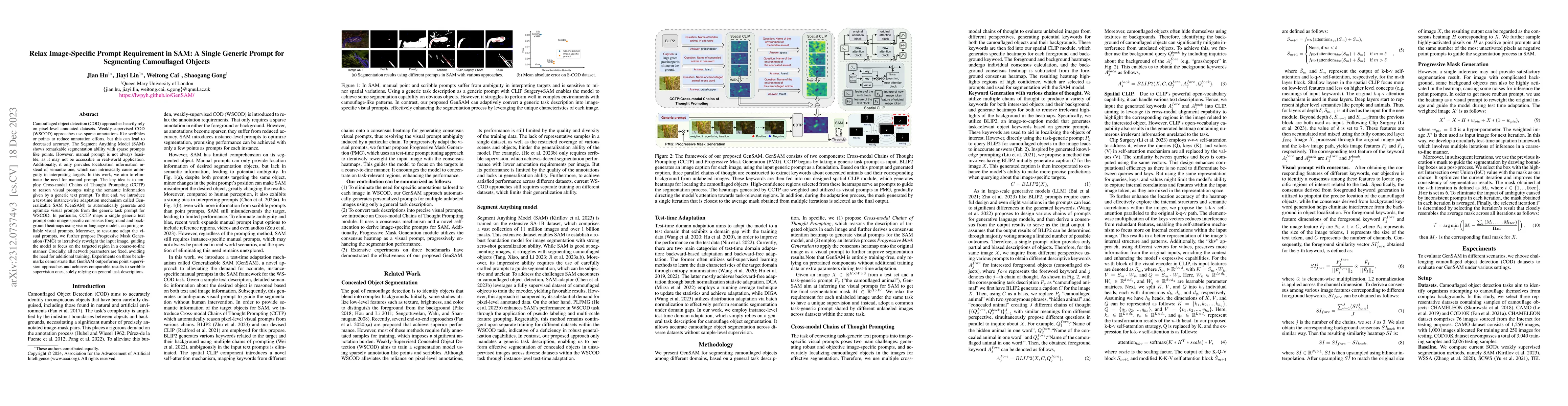 Thumbnail for Relax Image-Specific Prompt Requirement in SAM: A Single Generic Prompt
  for Segmenting Camouflaged Objects