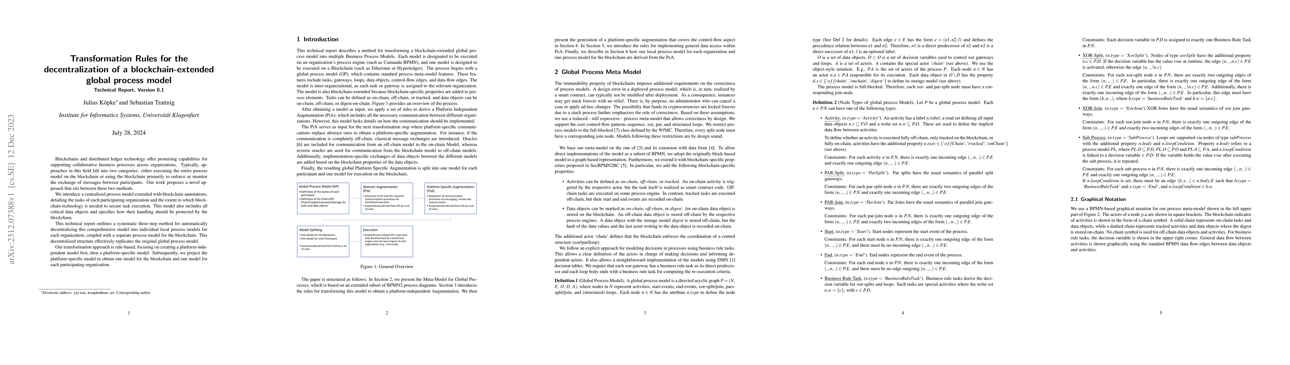 Thumbnail for Transformation rules for the decentralization of a blockchain-extended
  global process model