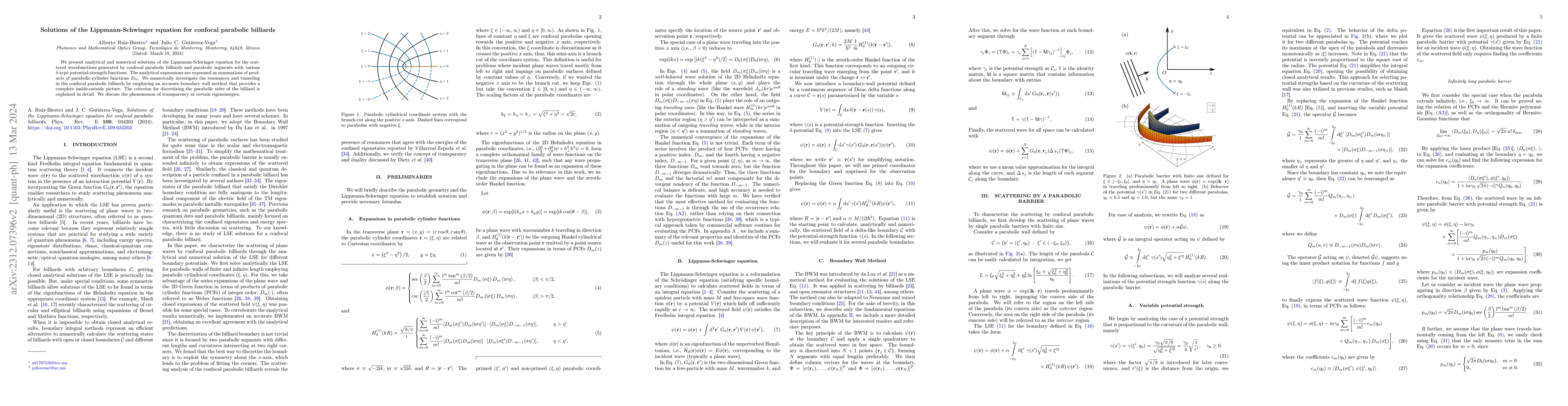 Thumbnail for Solutions of the Lippmann-Schwinger equation for confocal parabolic
  billiards