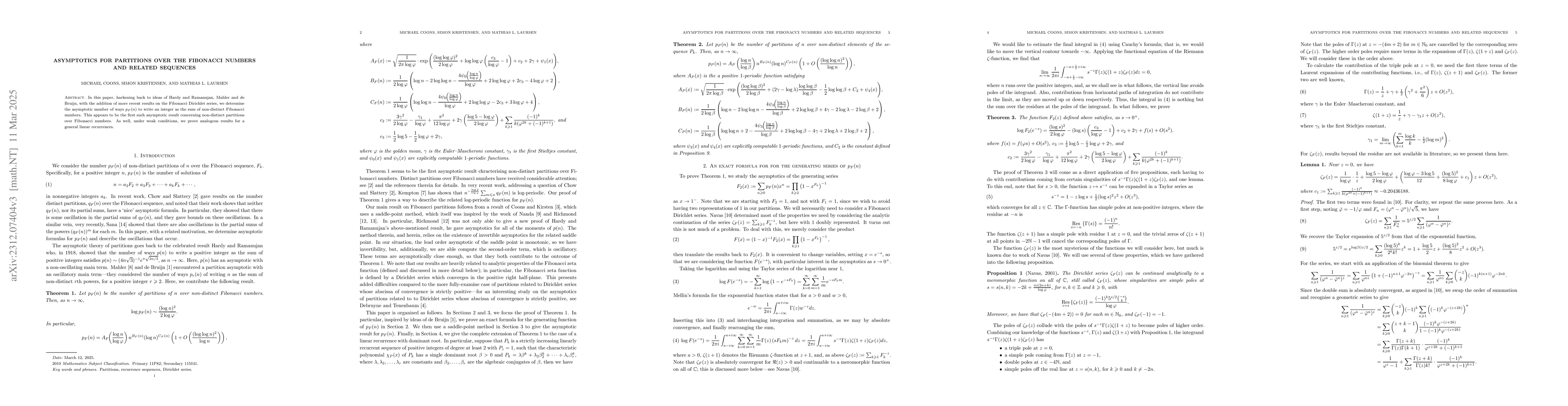 Thumbnail for Asymptotics for partitions over the Fibonacci numbers and related
  sequences