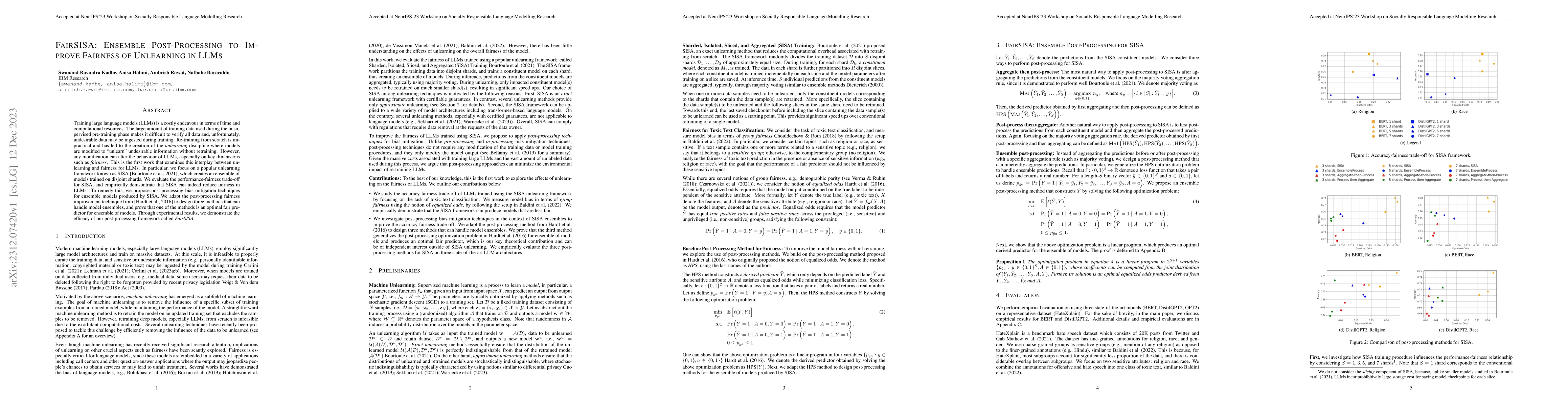 Thumbnail for FairSISA: Ensemble Post-Processing to Improve Fairness of Unlearning in
  LLMs
