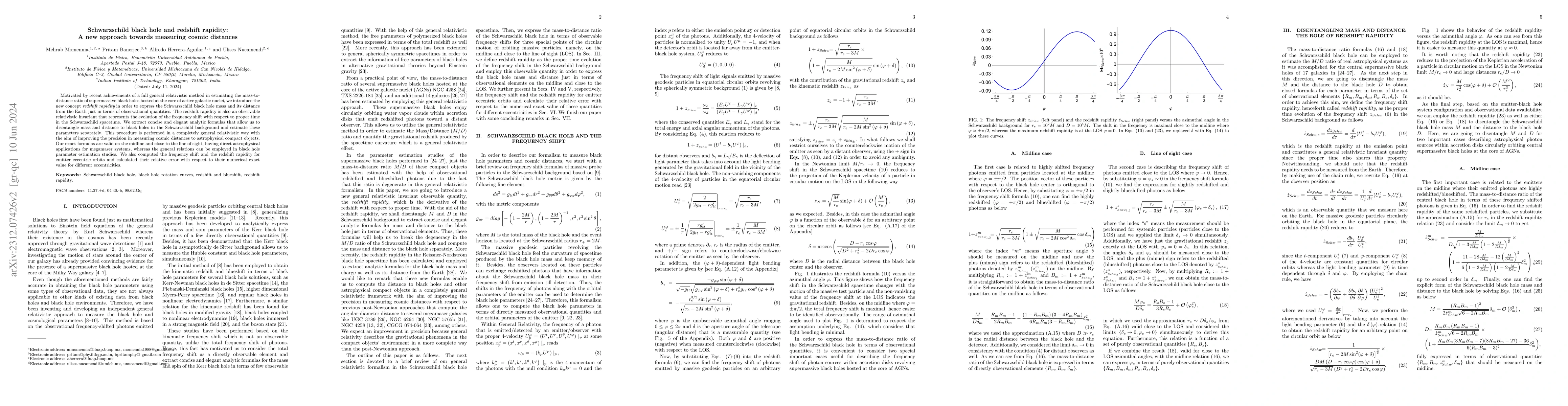 Thumbnail for Schwarzschild black hole and redshift rapidity: A new approach towards
  measuring cosmic distances