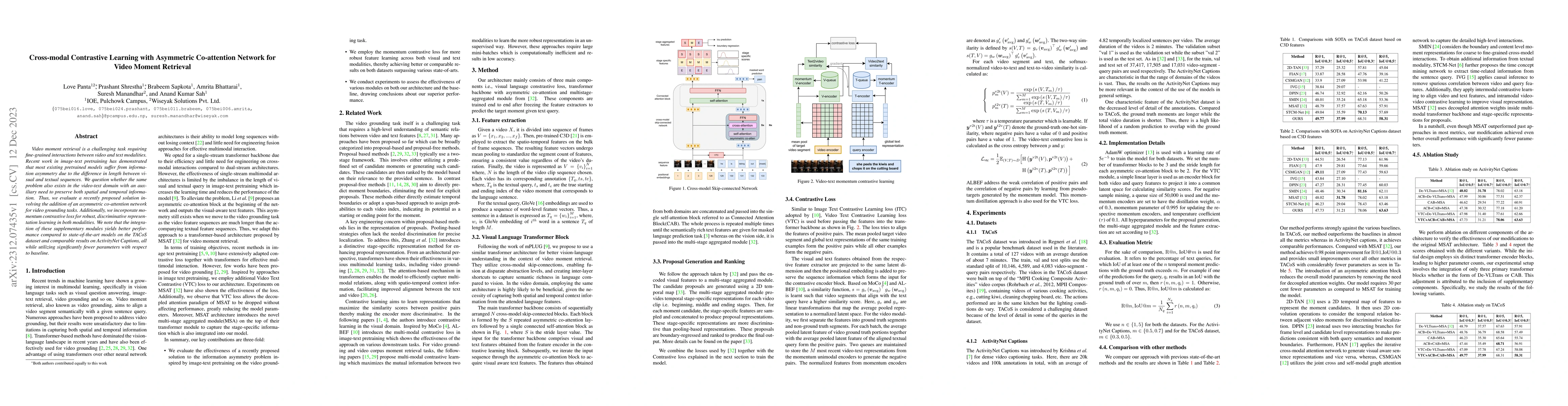 Thumbnail for Cross-modal Contrastive Learning with Asymmetric Co-attention Network
  for Video Moment Retrieval