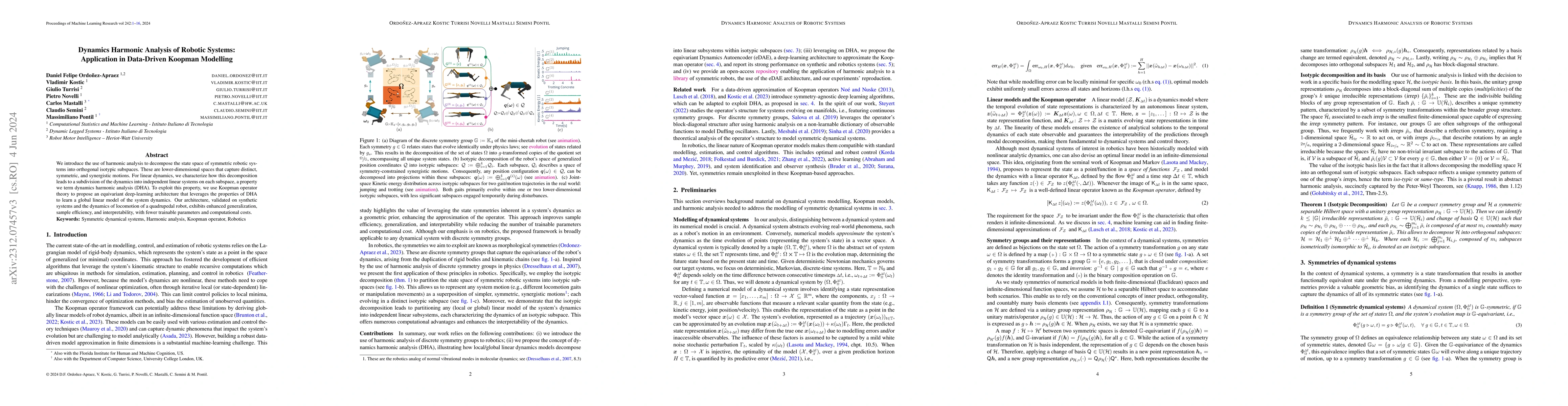 Thumbnail for Dynamics Harmonic Analysis of Robotic Systems: Application in
  Data-Driven Koopman Modelling
