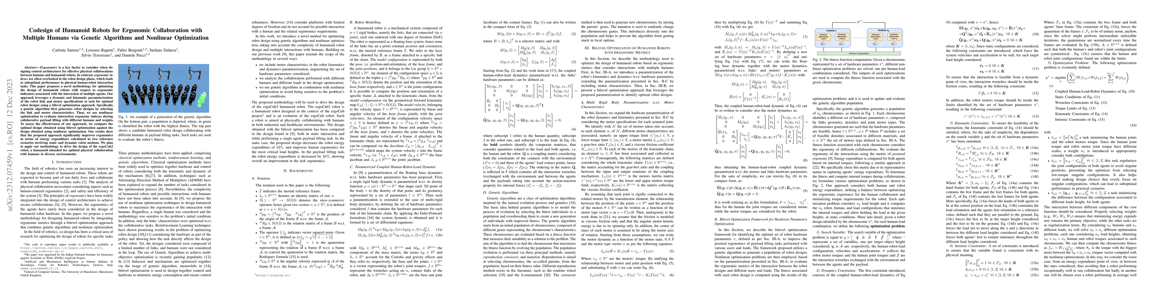 Thumbnail for Codesign of Humanoid Robots for Ergonomy Collaboration with Multiple
  Humans via Genetic Algorithms and Nonlinear Optimization