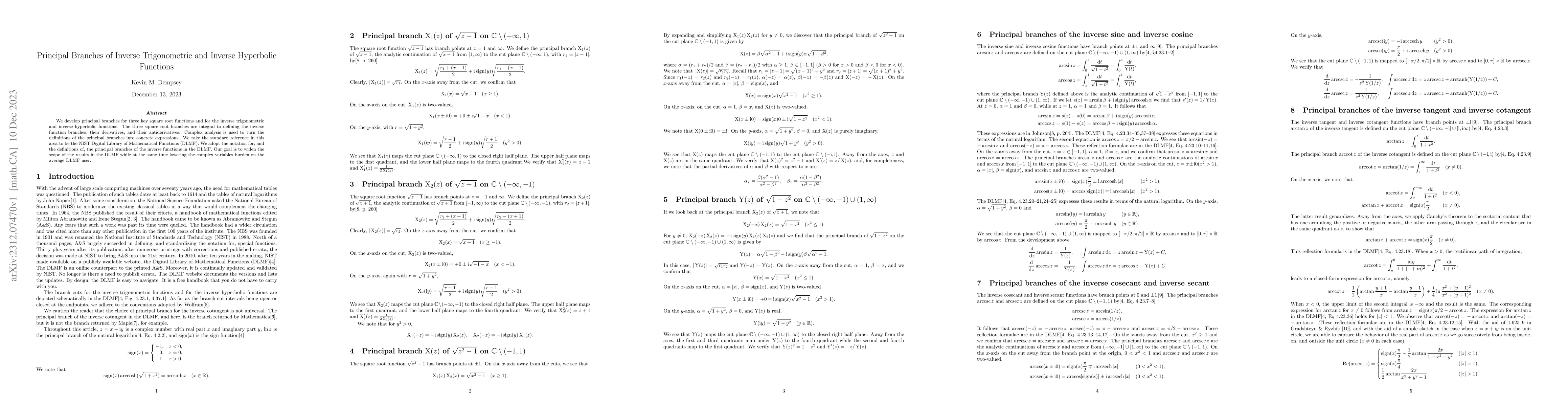 Thumbnail for Principal Branches of Inverse Trigonometric and Inverse Hyperbolic
  Functions