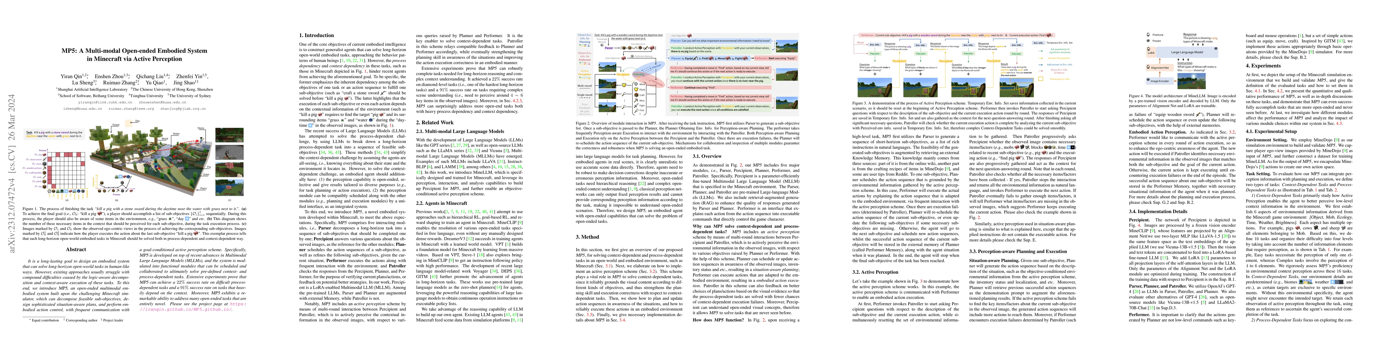 Thumbnail for MP5: A Multi-modal Open-ended Embodied System in Minecraft via Active
  Perception