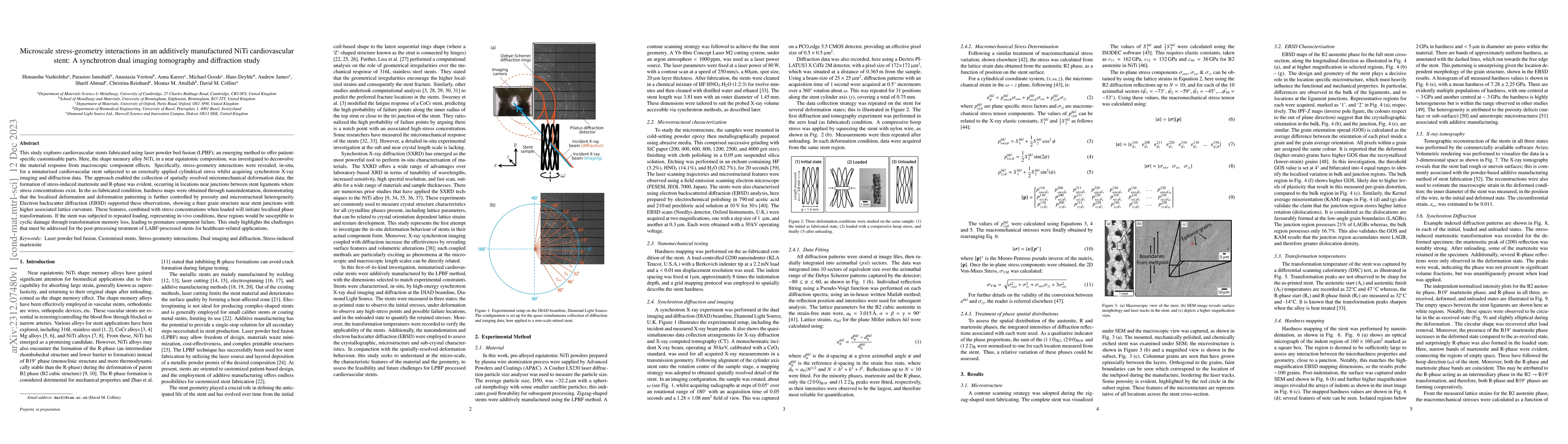 Thumbnail for Microscale stress-geometry interactions in an additively manufactured
  NiTi cardiovascular stent: A synchrotron dual imaging tomography and
  diffraction study