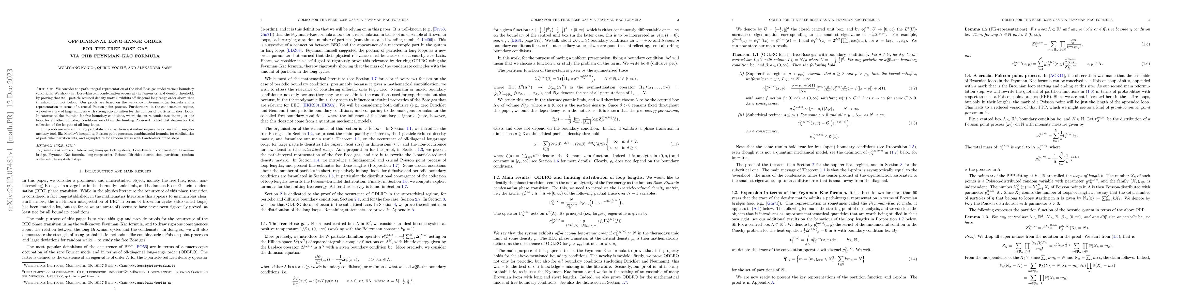 Thumbnail for Off-diagonal long-range order for the free Bose gas via the Feynman--Kac
  formula
