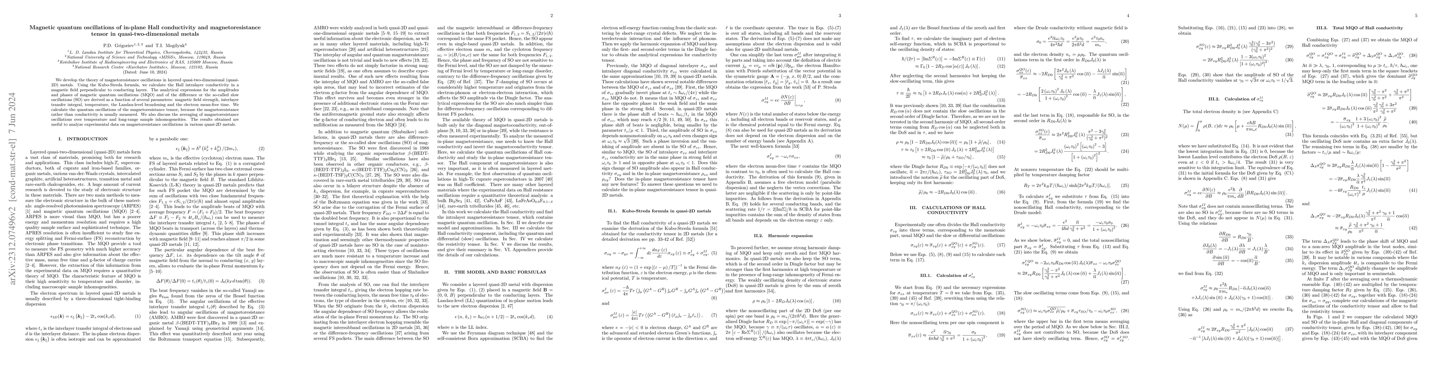 Thumbnail for Magnetic quantum oscillations of in-plane Hall conductivity and
  magnetoresistance tensor in quasi-two-dimensional metals