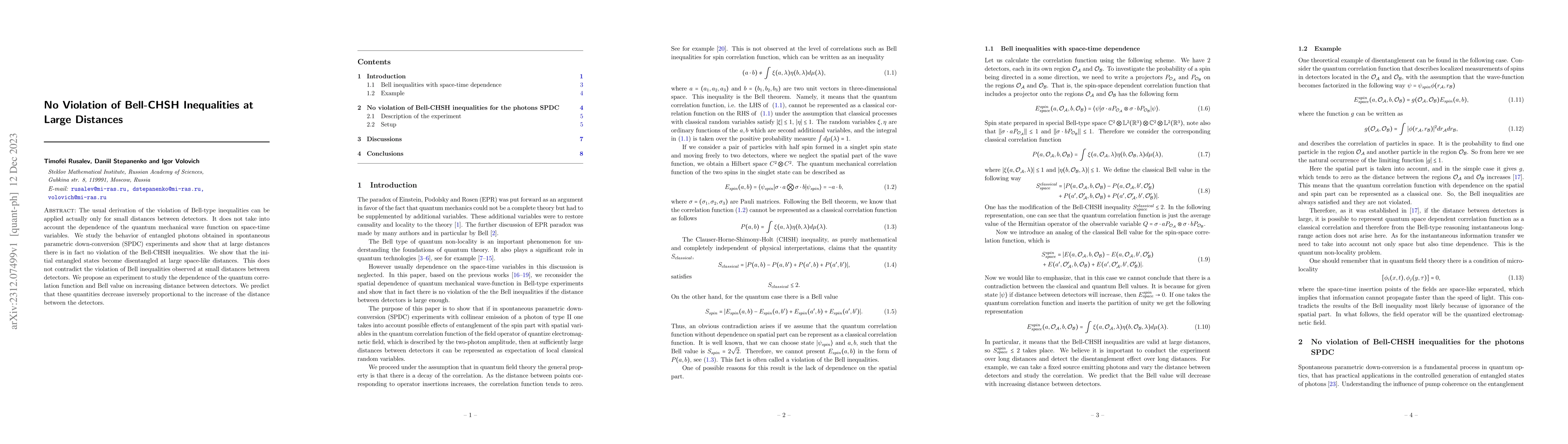 Thumbnail for No Violation of Bell-CHSH Inequalities at Large Distances