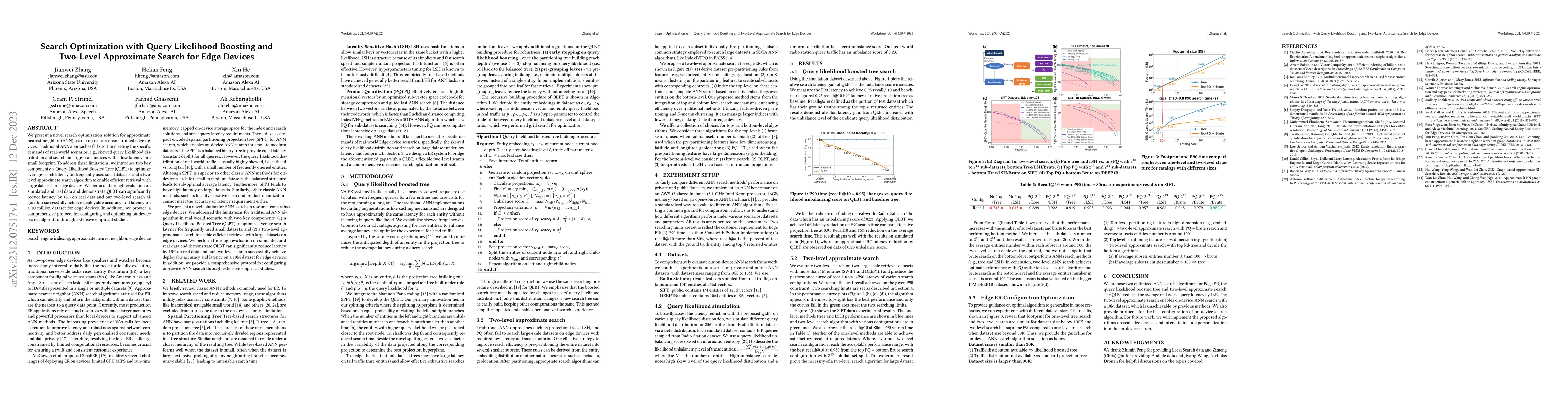 Thumbnail for Search Optimization with Query Likelihood Boosting and Two-Level
  Approximate Search for Edge Devices
