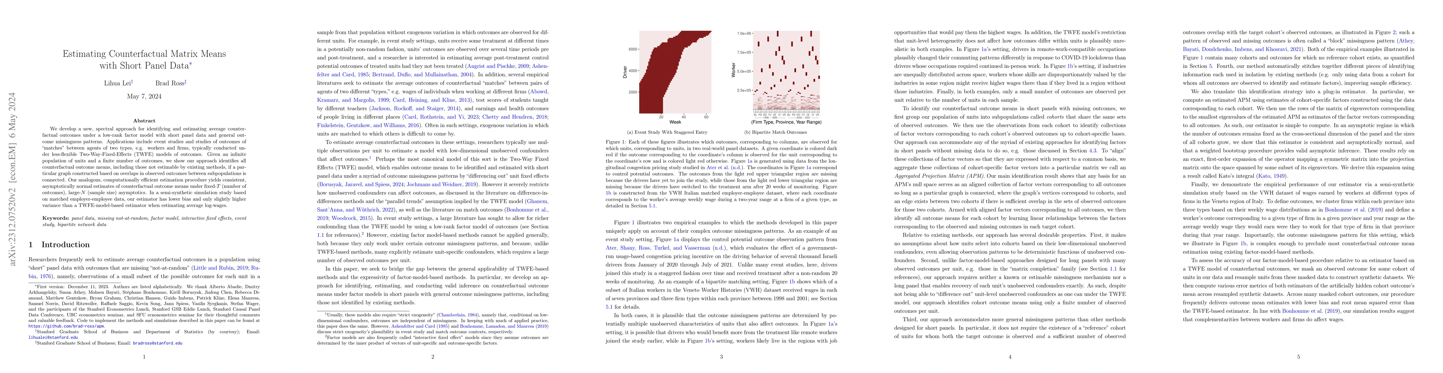 Thumbnail for Estimating Counterfactual Matrix Means with Short Panel Data