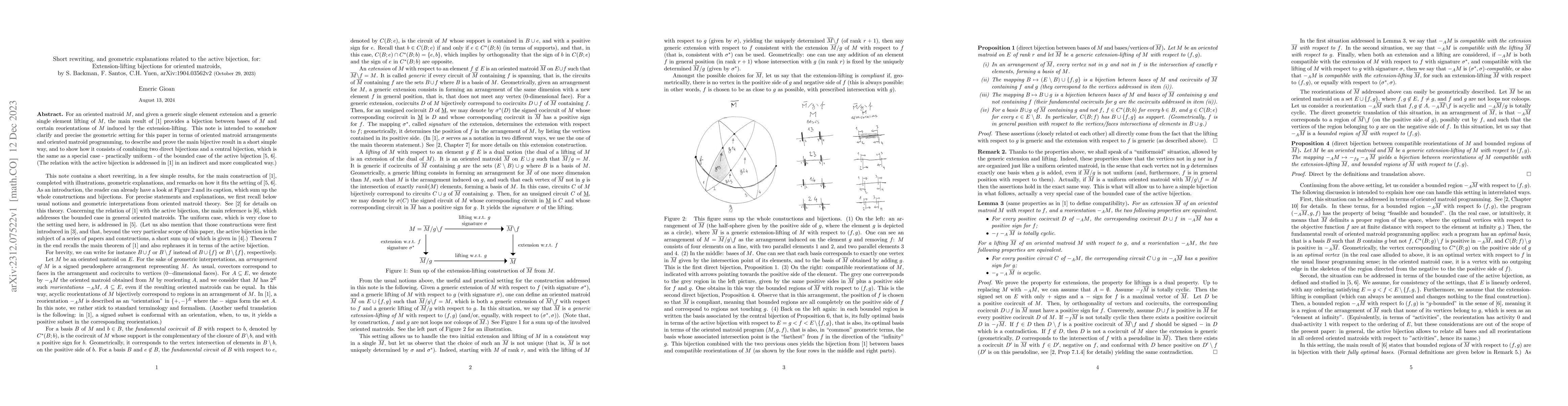 Thumbnail for Short rewriting, and geometric explanations related to the active
  bijection, for: Extension-lifting bijections for oriented matroids, by S.
  Backman, F. Santos, C.H. Yuen, arXiv:1904.03562v2 (October 29, 2023)