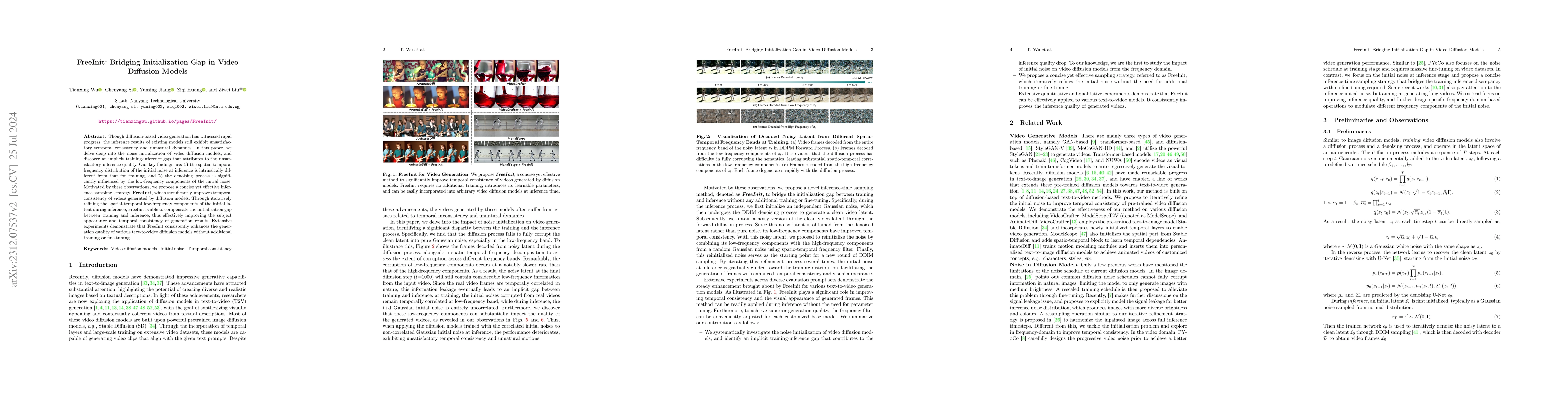 Thumbnail for FreeInit: Bridging Initialization Gap in Video Diffusion Models