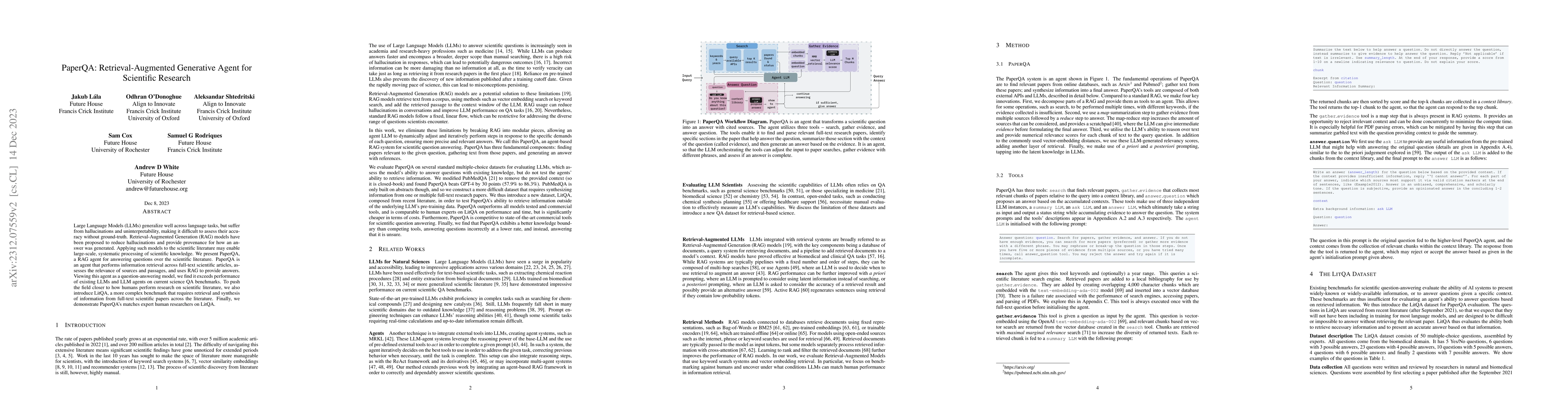 Thumbnail for PaperQA: Retrieval-Augmented Generative Agent for Scientific Research
