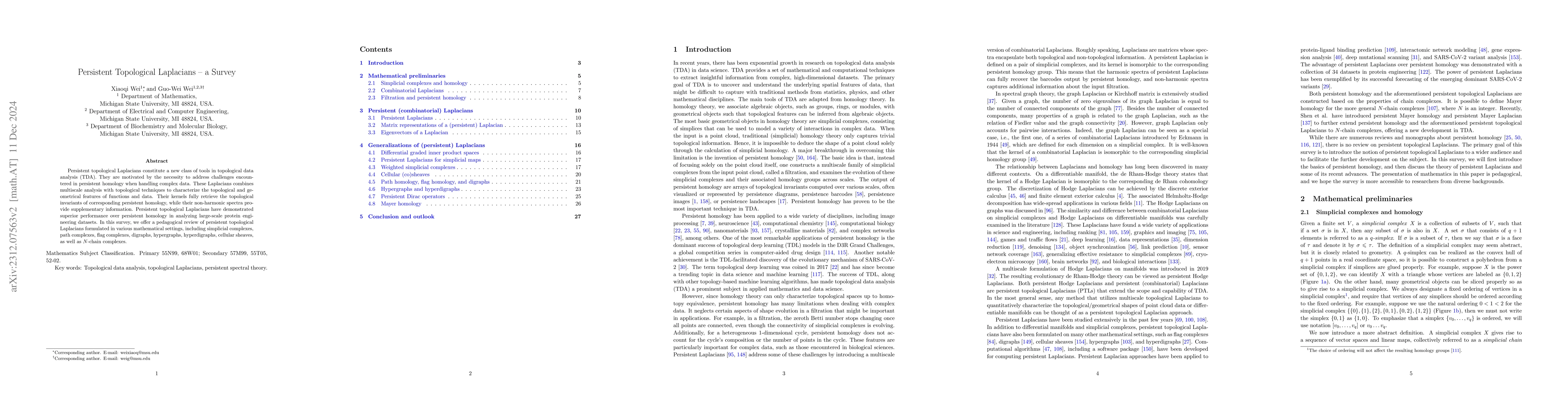 Thumbnail for Persistent Topological Laplacians -- a Survey