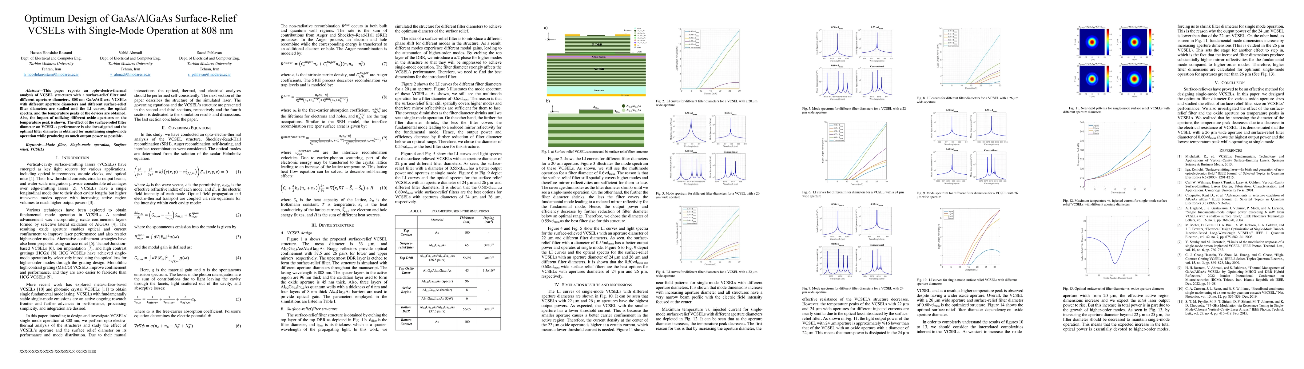 Thumbnail for Optimum Design of GaAs/AlGaAs Surface-Relief VCSELs with Single-Mode
  Operation at 808 nm