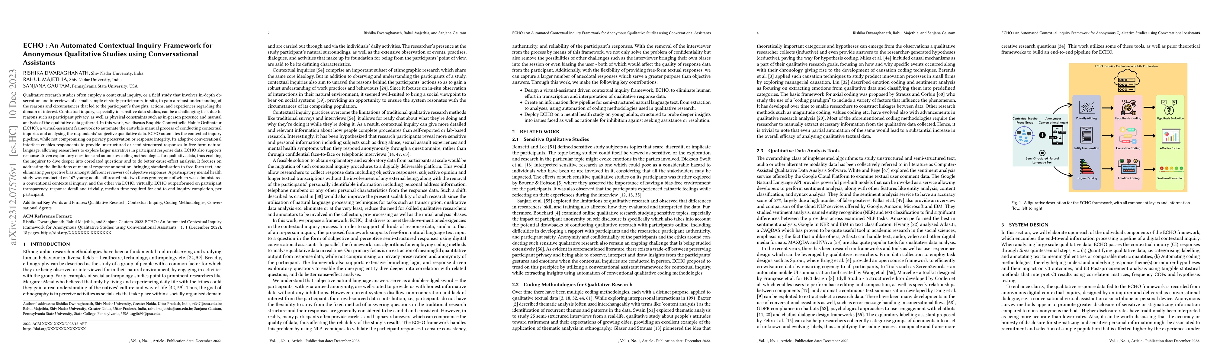 Thumbnail for ECHO: An Automated Contextual Inquiry Framework for Anonymous
  Qualitative Studies using Conversational Assistants