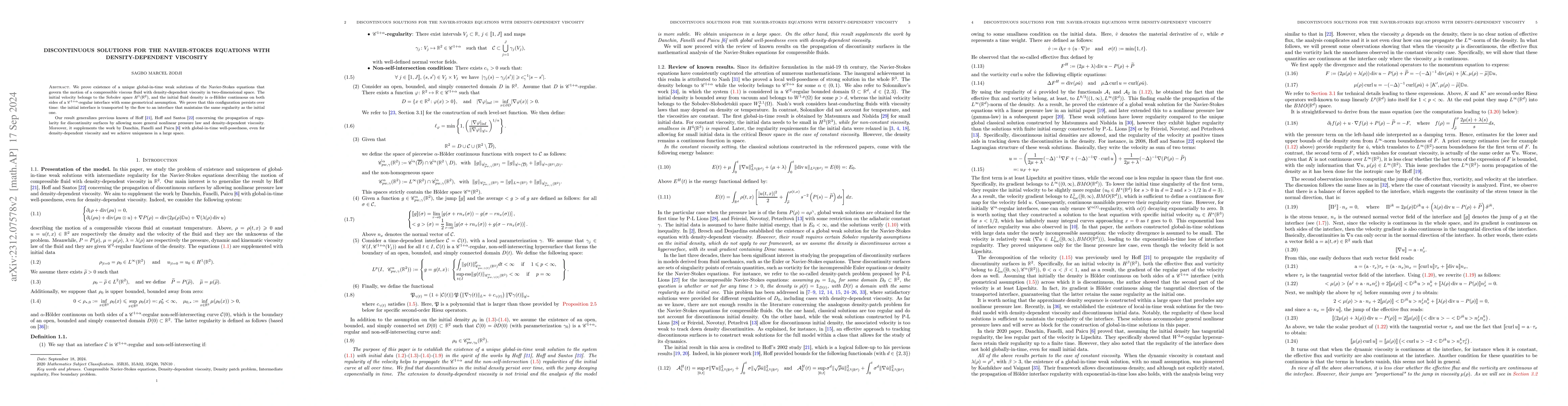 Thumbnail for Discontinuous solutions for the Navier-Stokes equations with
  density-dependent viscosity