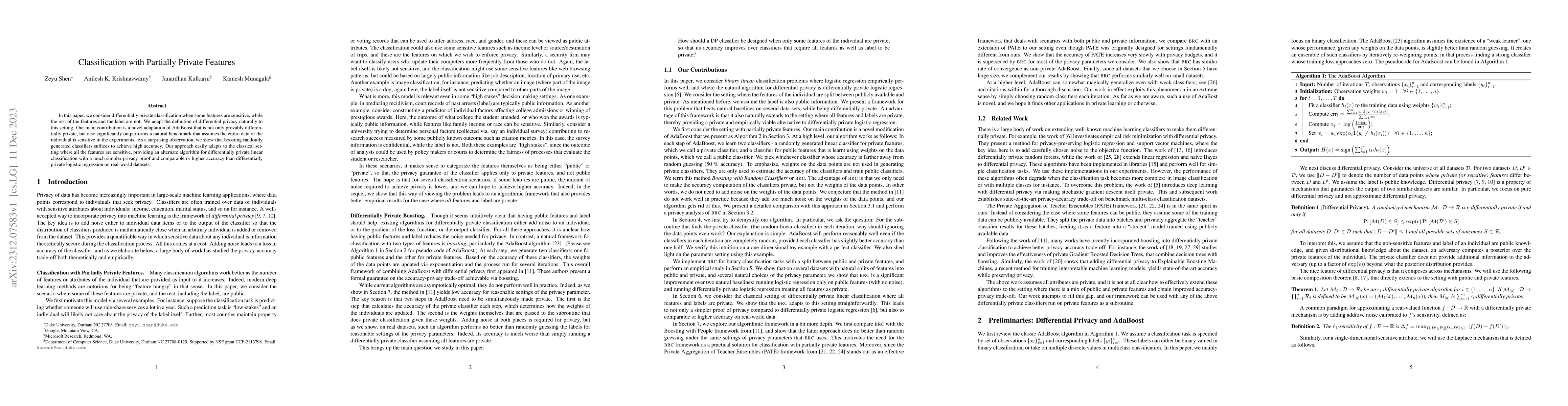 Thumbnail for Classification with Partially Private Features