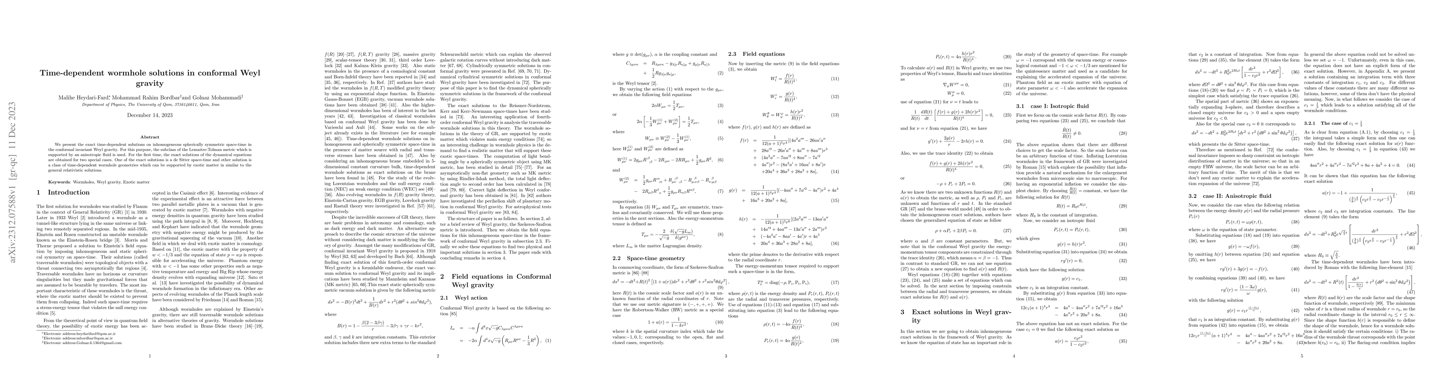 Thumbnail for Time-dependent wormhole solutions in conformal Weyl gravity