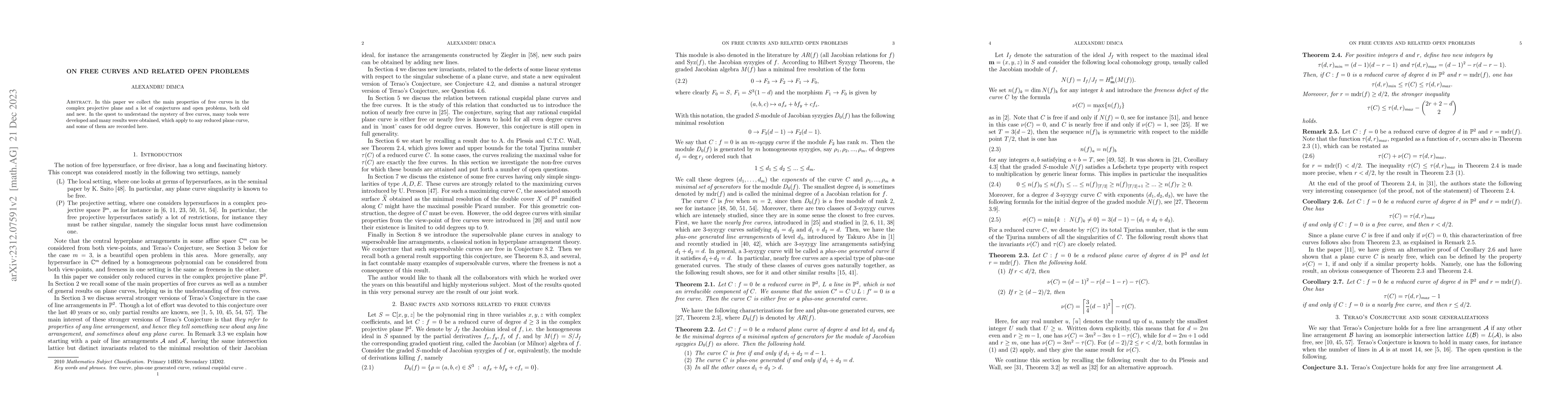 Thumbnail for On free curves and related open problems