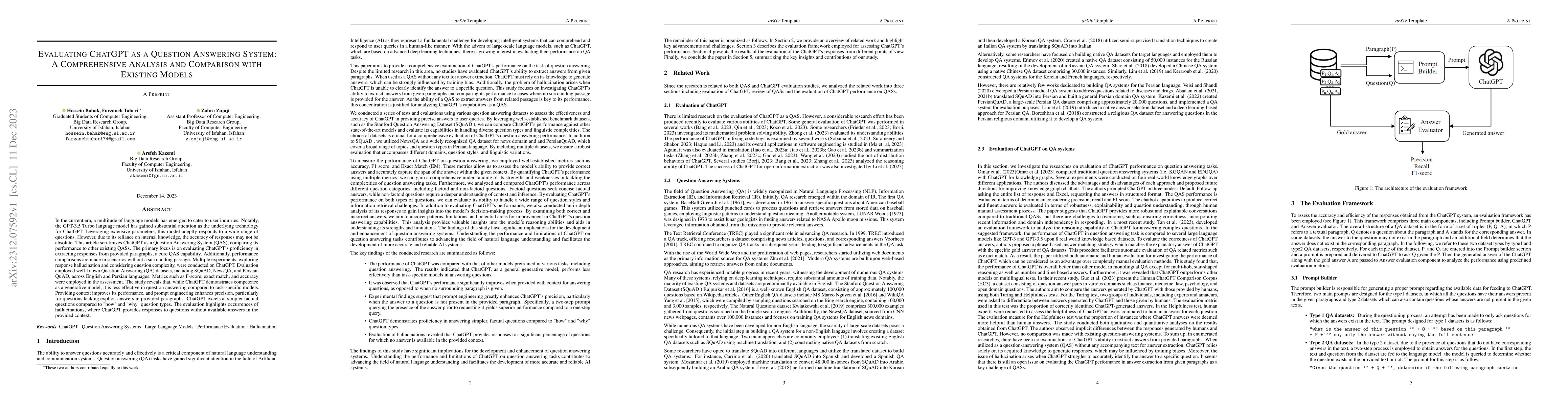 Thumbnail for Evaluating ChatGPT as a Question Answering System: A Comprehensive
  Analysis and Comparison with Existing Models