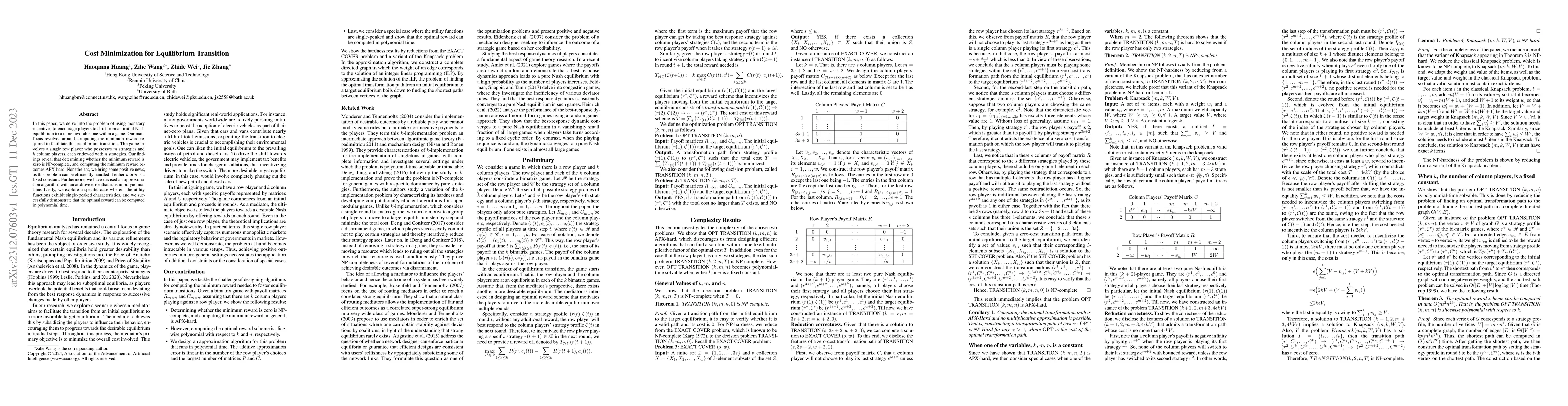 Thumbnail for Cost Minimization for Equilibrium Transition