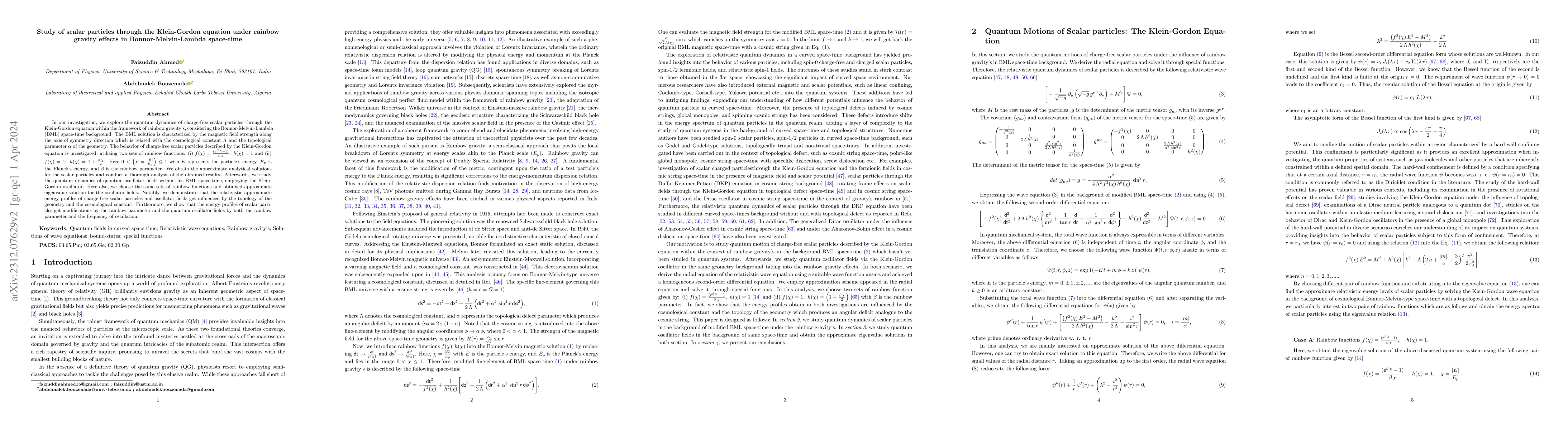 Thumbnail for Study of scalar particles through the Klein-Gordon equation under
  rainbow gravity effects in Bonnor-Melvin-Lambda space-time