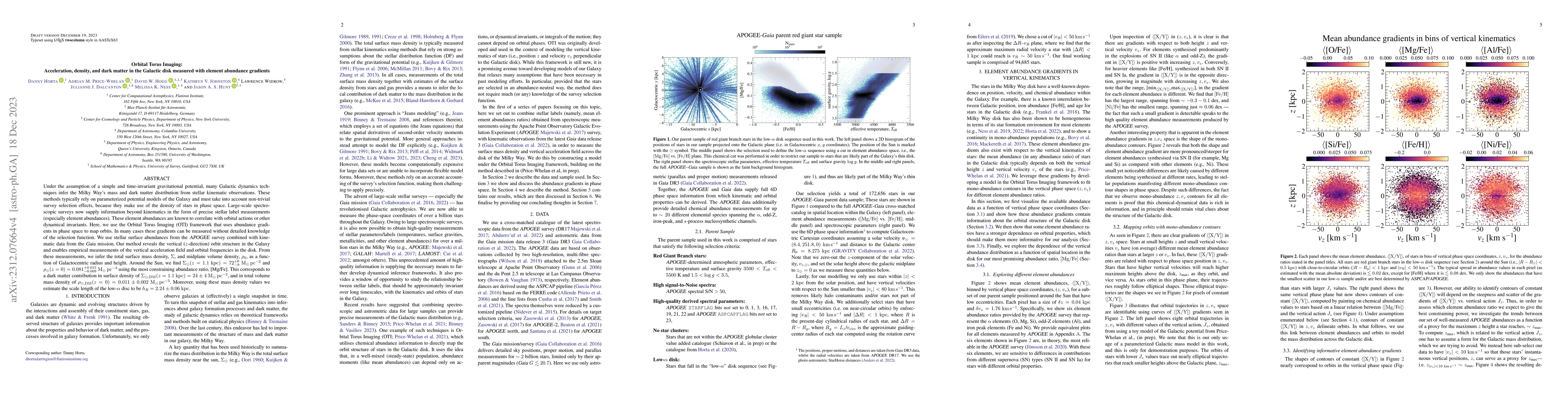 Thumbnail for Orbital Torus Imaging: Acceleration, density, and dark matter in the
  Galactic disk measured with element abundance gradients
